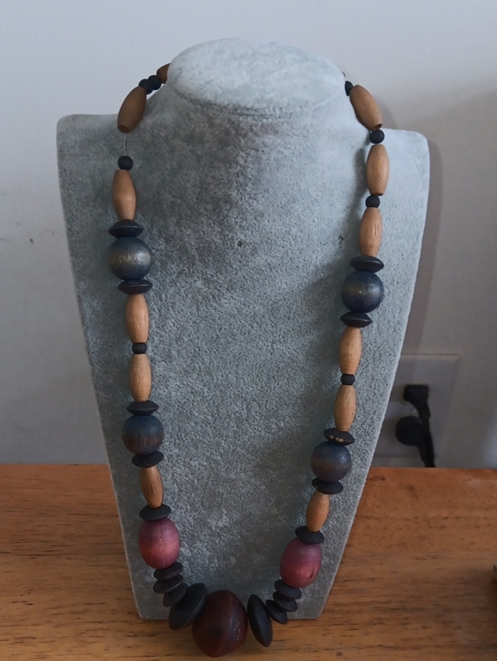 Hand Crafted Blue and Beige Beaded Necklace